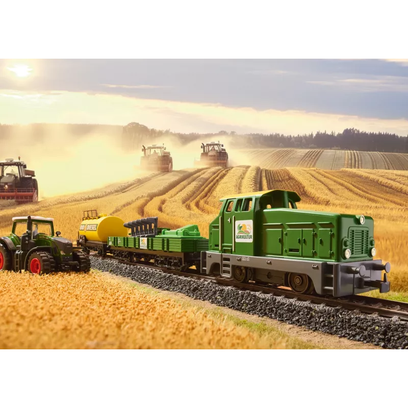 Märklin 29653 H0 conjunto inicial Agricultura – locomotiva a vapor digital BR 81 com som mfx+, Mobile Station 3, oval de via C, vagão com trator e fardos de feno