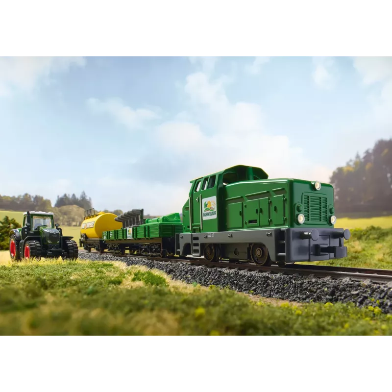 Märklin 29653 H0 conjunto inicial Agricultura – locomotiva a vapor digital BR 81 com som mfx+, Mobile Station 3, oval de via C, vagão com trator e fardos de feno