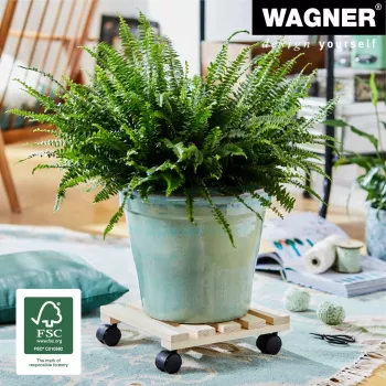 WAGNER design yourself Suporte com rodas para plantas GH0037, madeira de faia, bege, quadrado, 29 x 29 x 8,3 cm, capacidade de carga 100 kg 20003701