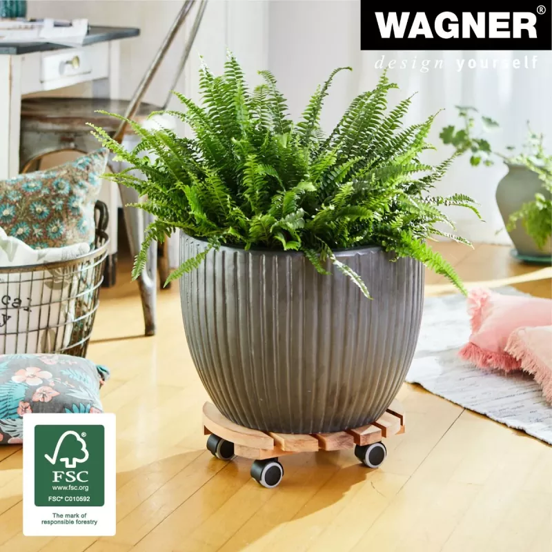 WAGNER Multiroller ERLE soft redondo Ø34cm Suporte com rodas para plantas, madeira maciça de amieiro, 100 kg, 3 rodas giratórias, protege o chão 20026201
