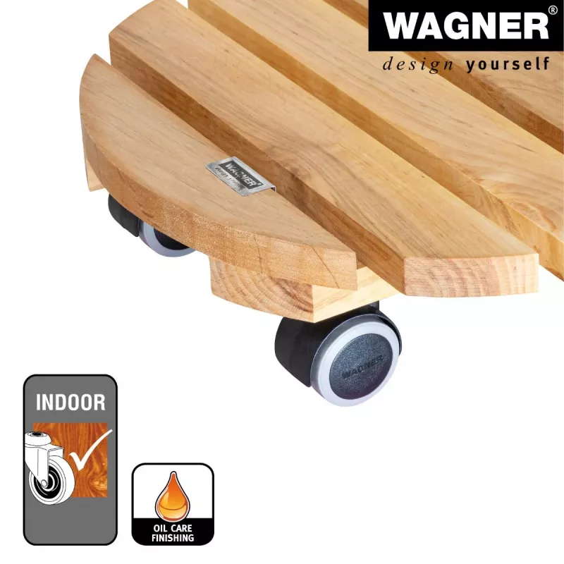 WAGNER Multiroller ERLE soft redondo Ø34cm Suporte com rodas para plantas, madeira maciça de amieiro, 100 kg, 3 rodas giratórias, protege o chão 20026201