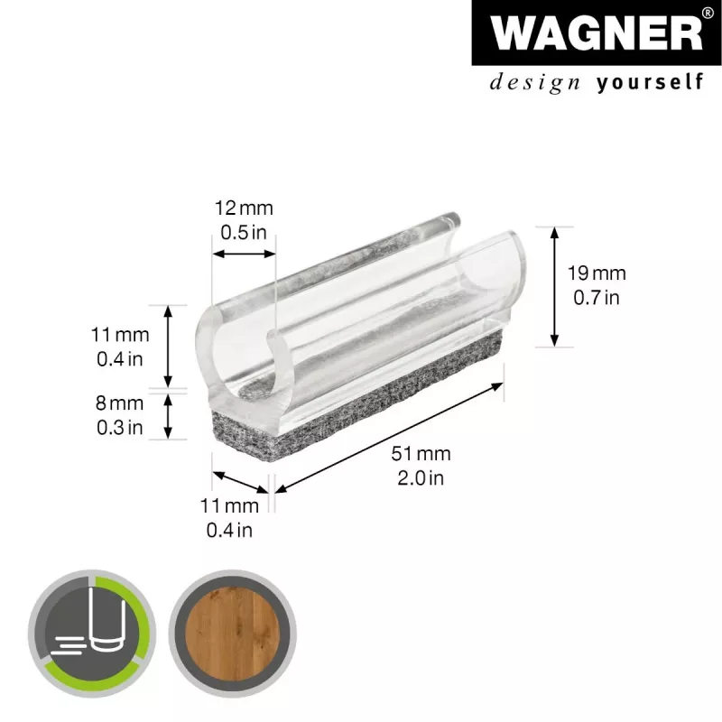 Wagner design yourself EH 0690 Deslizadores para móveis Clip-On, plástico, pernas redondas de 12 mm, pack de 4, branco 15069099