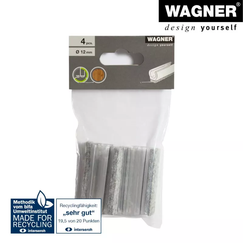 Wagner design yourself EH 0690 Deslizadores para móveis Clip-On, plástico, pernas redondas de 12 mm, pack de 4, branco 15069099
