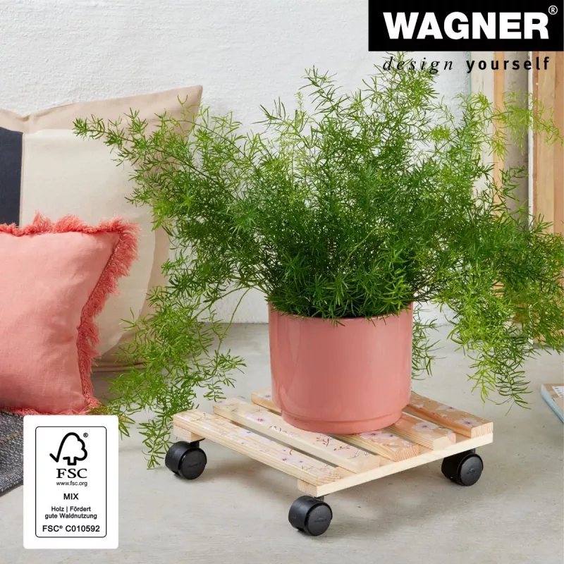WAGNER design yourself suporte com rodas para plantas GH0646 motivo quadrado em madeira 29 x 8 cm 20064601