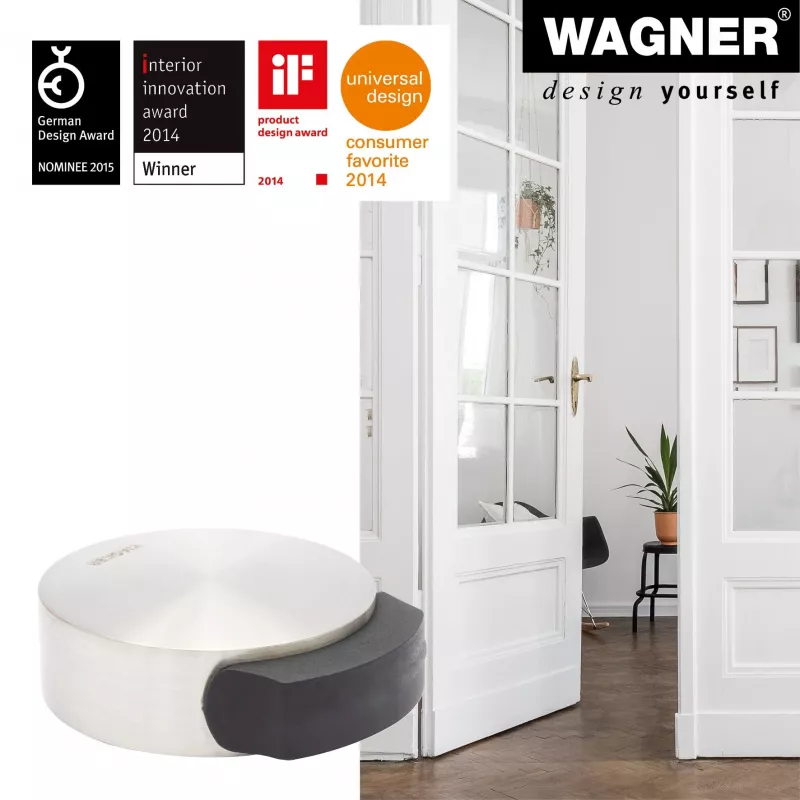 Wagner Design Yourself EH 5111 batente de porta de chão, zamac com anel de borracha, níquel acetinado, 50 mm de diâmetro (15511111)