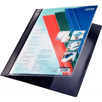 LEITZ Exquisit pasta de apresentação com bolsa frontal, A4 sobreformato, capa rígida PVC, preto, tampa transparente 4193-00-95