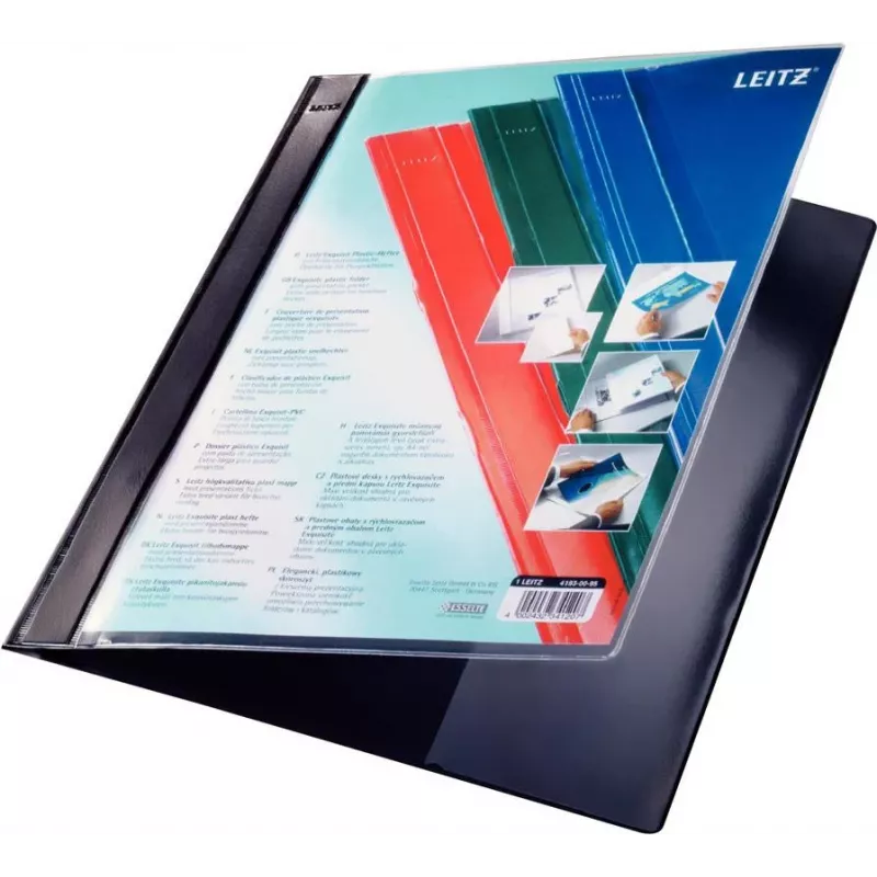 LEITZ Exquisit pasta de apresentação com bolsa frontal, A4 sobreformato, capa rígida PVC, preto, tampa transparente 4193-00-95