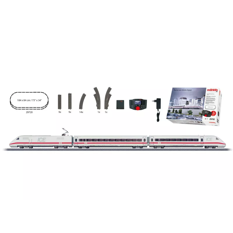 Märklin 29792 ICE 2 conjunto inicial digital H0 AC com Mobile Station 2, comboio de 5 peças, oval de via C, época VI