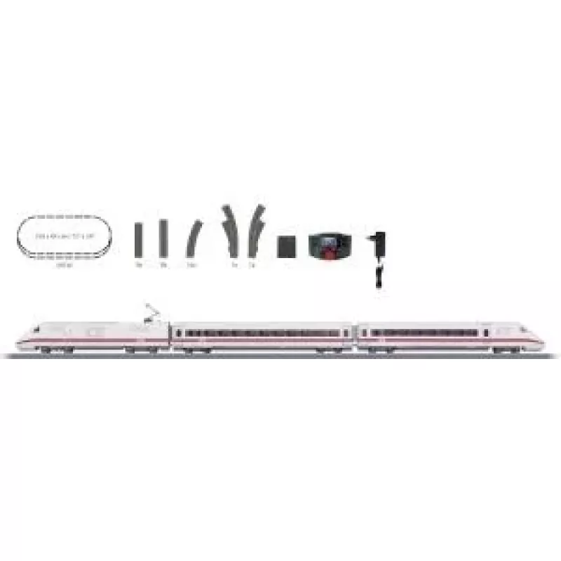 Märklin 29792 ICE 2 conjunto inicial digital H0 AC com Mobile Station 2, comboio de 5 peças, oval de via C, época VI