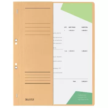 LEITZ Dossiê com ilhós DIN A4, cartão manila, camurça, fixação administrativa, 250 g/m², 1-2 capas frontais (90 mm de largura) com campo de identificação - 50 unid. (3741-00-11)