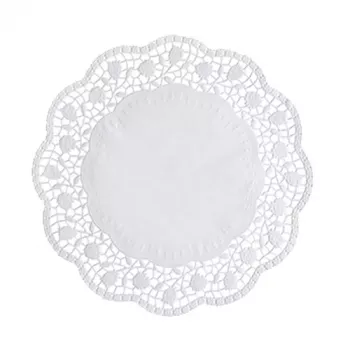 Papel de renda para bolos PAPSTAR redondo Ø 28 cm, 100 unidades, padrão de renda branco 12268