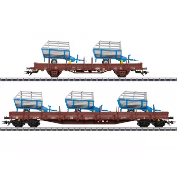 Märklin 46407 conjunto de vagões de mercadorias com taipais DB AG, época VI (2 vagões, carga de madeira, H0)