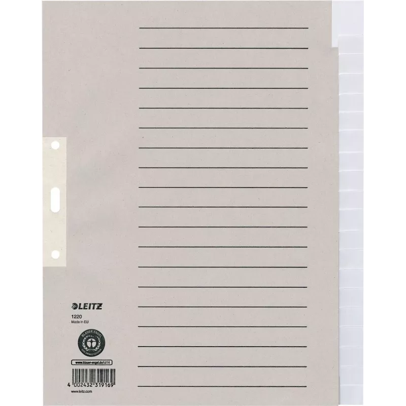Separador de papel LEITZ em branco 20 abas A4 branco com furação universal 12203085