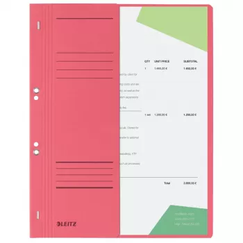 LEITZ dossier com ilhós DIN A4 cartão manila vermelho 250 g/m² fixação oficial 90 mm capa frontal pack de 50 (3741-00-25)