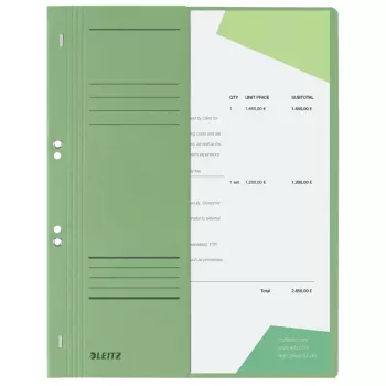 LEITZ dossier A4, cartão manila, verde, fixação oficial, 250 g/m², 1/2 capa frontal com campo de identificação, pack de 50 (3741-00-55)