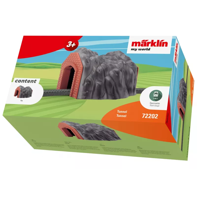Märklin H0 túnel de via única com portal de pedra detalhado, cinzento e laranja 72202