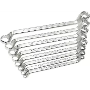 BRÜDER MANNESMANN Jogo de chaves combinadas de 8 peças, aço cromo-vanádio, DIN 838, cromado polido, tamanhos 6x7-20x22 mm (140-08 DIN)