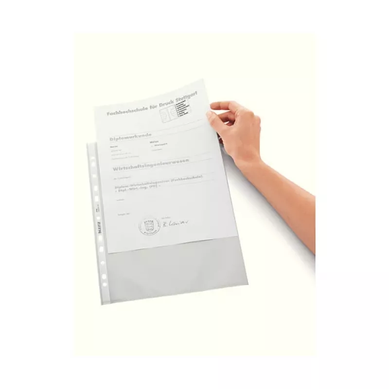 LEITZ 47960000 Capa perfurada A4, polipropileno 0,07 mm, transparente, pack de 100