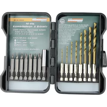 Brüder Mannesmann Conjunto de 16 peças de brocas TiN e bits M54325
