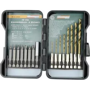 Brüder Mannesmann Conjunto de 16 peças de brocas TiN e bits M54325
