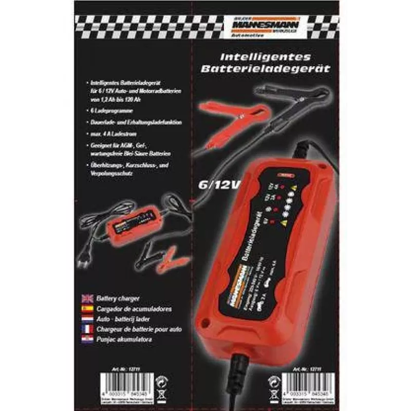 Brüder Mannesmann M12711 carregador automático de bateria de automóvel para baterias de chumbo-ácido de 6 V e 12 V