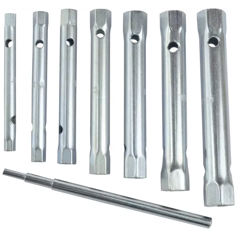 Brüder Mannesmann M26708 conjunto de chaves de caixa de 8 peças, aço cromo-vanádio, tamanhos 6x7 a 20x22 mm, DIN 896 forma B, em suporte de plástico
