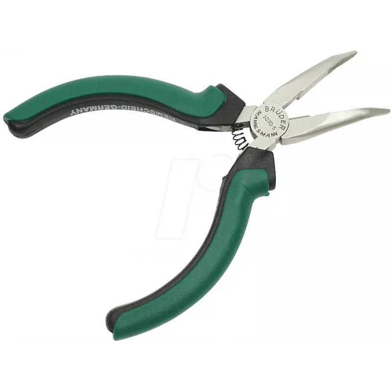 BRÜDER MANNESMANN GREEN LINE Alicate de ponta curva para eletrónica 125 mm, aço para ferramentas, verde/prateado/preto M 1070-5
