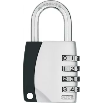 ABUS 155/40 Cadeado de combinação de 4 dígitos ajustável, corpo de alumínio, arco de aço temperado, prateado ABVS30890