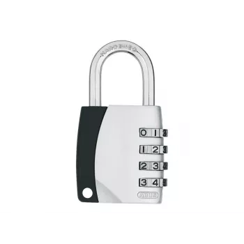ABUS 155/40 Cadeado de combinação de 4 dígitos ajustável, corpo de alumínio, arco de aço temperado, prateado ABVS30890