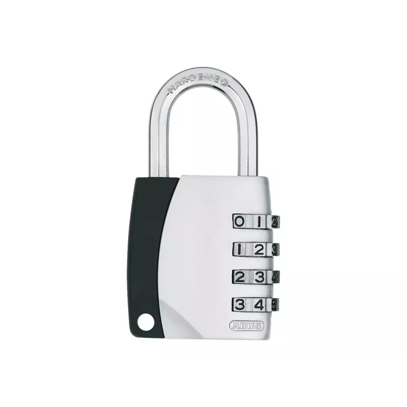 ABUS 155/40 Cadeado de combinação de 4 dígitos ajustável, corpo de alumínio, arco de aço temperado, prateado ABVS30890