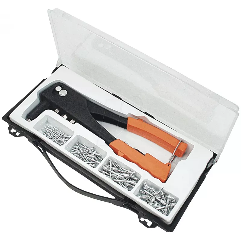 BRÜDER MANNESMANN MAN 1096 Alicate de rebites manual com 4 bicos e 100 rebites cegos