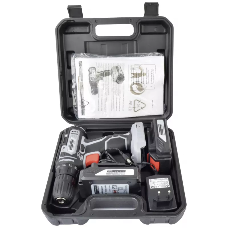 BRÜDER MANNESMANN M17690 Parafusadeira sem fio 20V com 2 baterias de iões de lítio 1,5 Ah, 35 Nm, 0-1500 rpm, bucha de aperto rápido, luz LED, Softgrip, mala