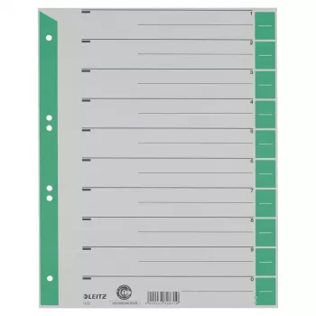 LEITZ 16523055 Separadores de cartão A4, verde, 25 folhas, universal 11 furos, 160 g/m²