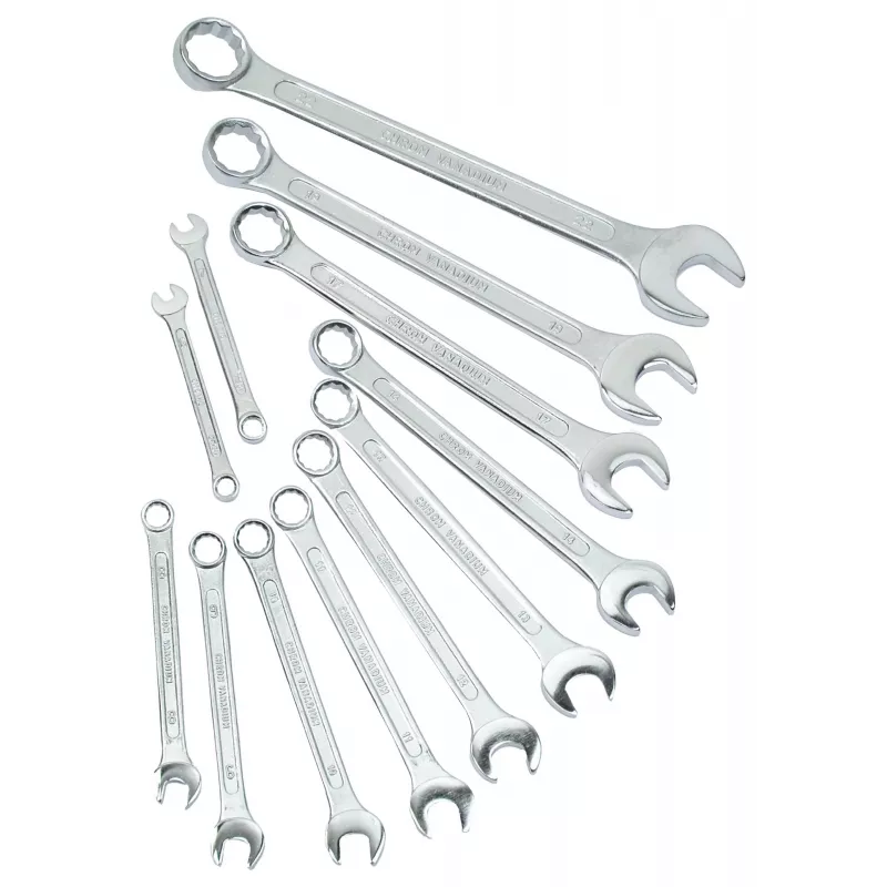 Conjunto de chaves combinadas BRÜDER MANNESMANN, 12 peças, aço cromo-vanádio, DIN 3113, 6-22 mm, cromadas (130-12 DIN)