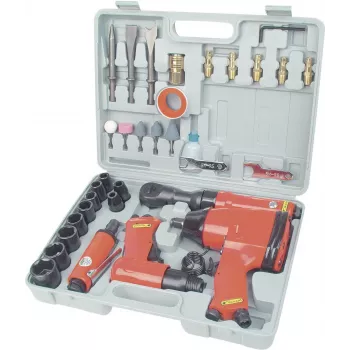 Conjunto de ferramentas pneumáticas Brüder Mannesmann 15033 1/2 polegadas chave de impacto, chave de roquete, martelo de cinzel, rebarbadora reta, 40 peças
