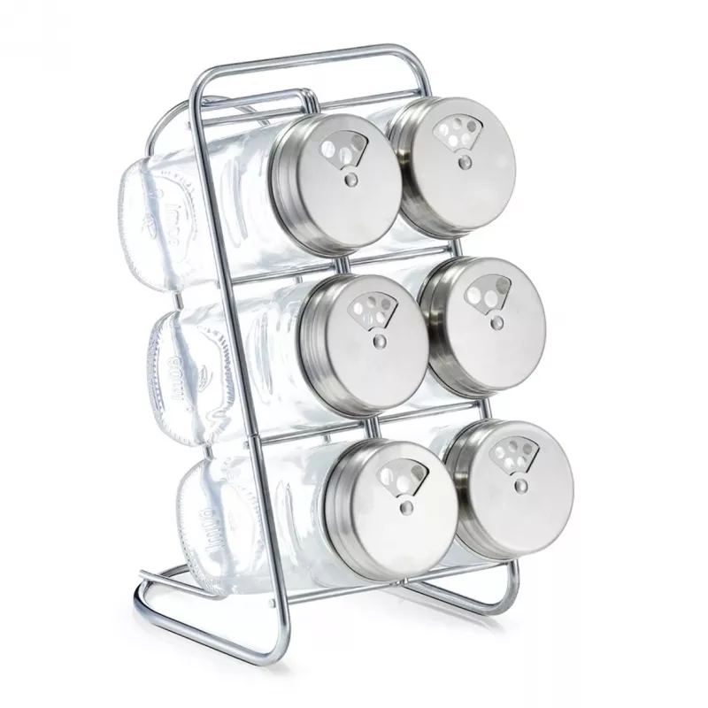 Zeller 19638 Conjunto de suporte para especiarias, 7 peças, vidro/aço inoxidável
