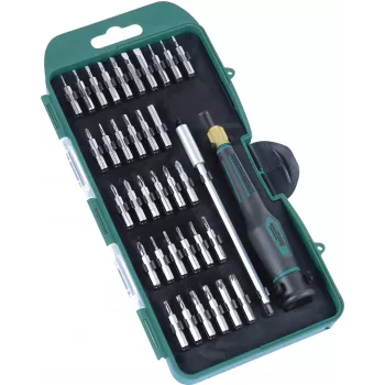 BRÜDER MANNESMANN Conjunto de bits de precisão, 36 peças, encaixe sextavado de 4 mm, fenda, Phillips, Torx, Allen, Pentalobe, Tri-Wing, Spanner, quadrado, Pozidriv, com punho de 2 componentes 29890