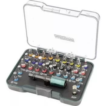 Brüder Mannesmann M29710 Conjunto de 32 peças de chave de fendas e bits com suporte magnético de troca rápida