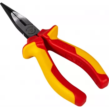 BRÜDER MANNESMANN Alicate de ponta VDE 160 mm, isolado 1000V, alicate de ponta longa para trabalhos em peças sob tensão, vermelho/amarelo 10603