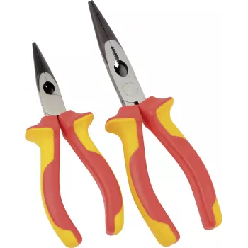 BRÜDER MANNESMANN Alicate de ponta VDE 160 mm, isolado 1000V, alicate de ponta longa para trabalhos em peças sob tensão, vermelho/amarelo 10603