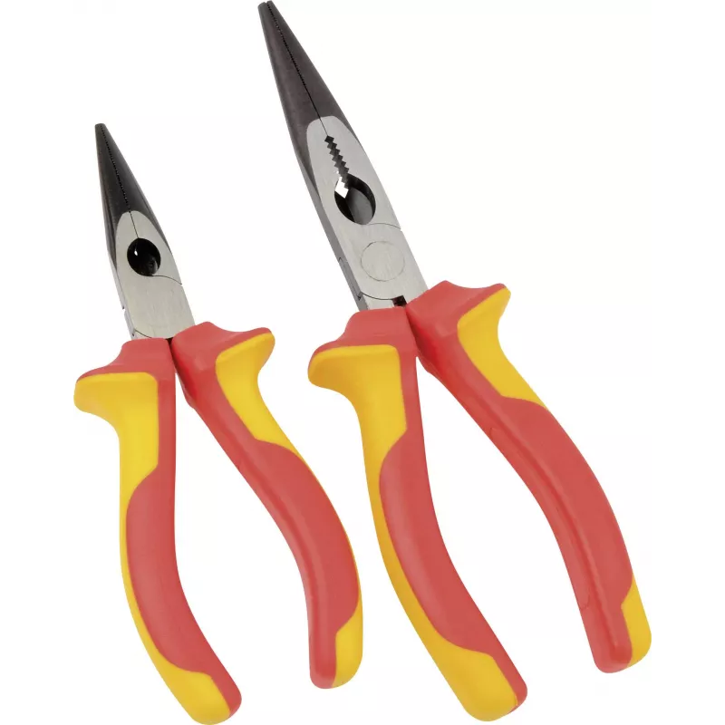 BRÜDER MANNESMANN Alicate de ponta VDE 160 mm, isolado 1000V, alicate de ponta longa para trabalhos em peças sob tensão, vermelho/amarelo 10603