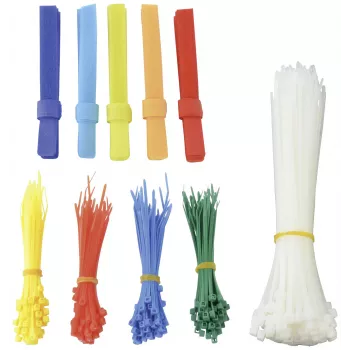 Conjunto de abraçadeiras e fechos de velcro BRÜDER MANNESMANN, 350 peças, 200 abraçadeiras 2,5 x 100 mm, várias cores, 150 fechos de velcro, reutilizáveis, gestão de cabos para interiores (M13060)