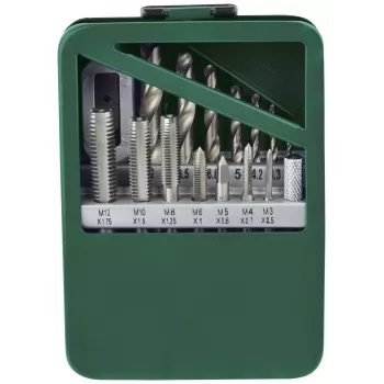 Conjunto de machos e tarraxas BRÜDER MANNESMANN 15 peças M3-M12 em mala metálica com janela M53215