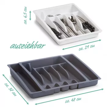 Zeller 24887 caixa para talheres, plástico, cinzento