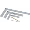 Brüder Mannesmann M81210 Conjunto de 5 esquadros de encosto com ponta de marcar, aço temperado, métrico, régua 100 mm, transferidor 0-180°, esquadro de meia-esquadria 45°, esquadro de centrar, estojo de plástico 0418002
