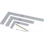 Brüder Mannesmann M81210 Conjunto de 5 esquadros de encosto com ponta de marcar, aço temperado, métrico, régua 100 mm, transferidor 0-180°, esquadro de meia-esquadria 45°, esquadro de centrar, estojo de plástico 0418002