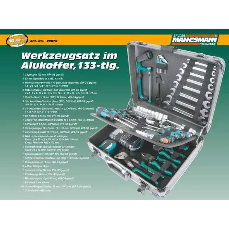 Brüder Mannesmann M29079 conjunto de ferramentas de 133 peças em mala de alumínio