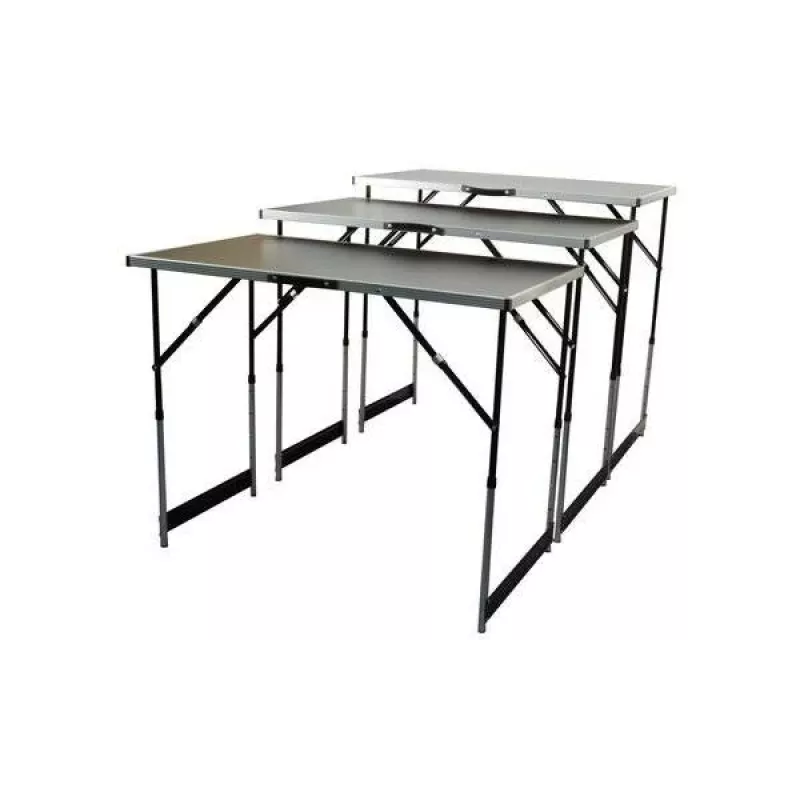 BRÜDER MANNESMANN M70113 Conjunto de mesa dobrável multifunções, 3 peças, tampo MDF E1 2,7 mm, estrutura de alumínio, prateado/cinzento
