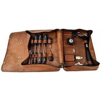 BRÜDER MANNESMANN M29048 Conjunto de ferramentas manuais de 24 peças em bolsa de pele genuína