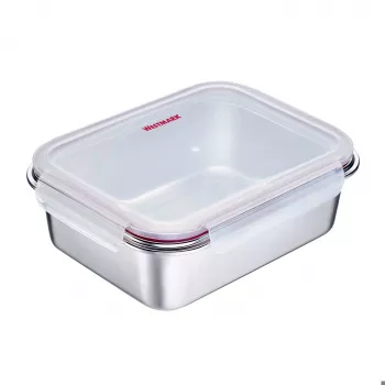 Westmark Recipiente de armazenamento de alimentos Click & Close 2,25 L retangular tampa prateada transparente SAN hermético à prova de fugas sem BPA 23692270